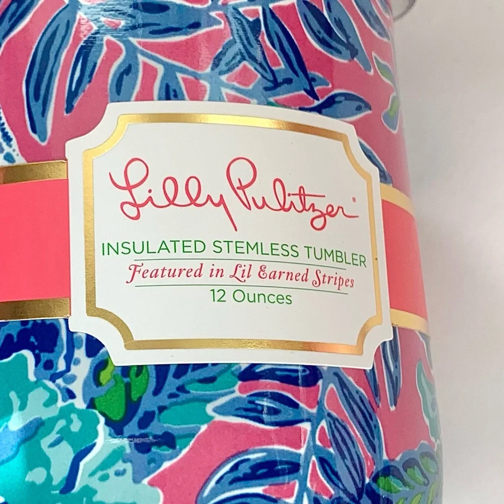 NEW Lilly Pulitzer Insulated Stemless Tumbler Pink Isle Lil Earned Stripes - Picture 4 of 15